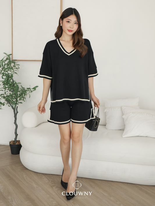 Gale Vneck Knit Set - Black