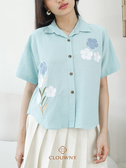 Loka Flower Cotton Shirt - Mint