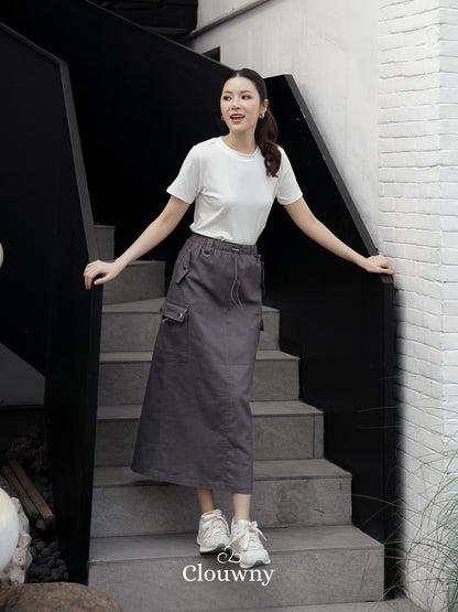 Kaze Cargo Denim Skirt - Grey