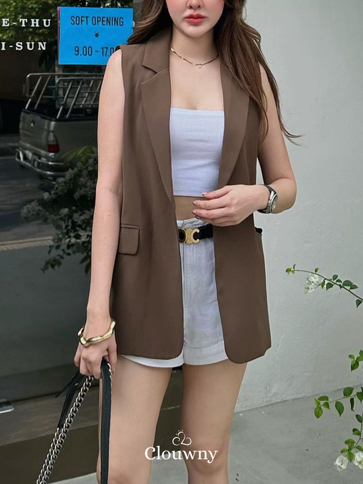 Onyx Button Oversize Vest - Coffee