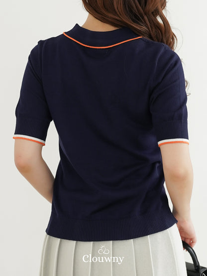 Domitia Polo Knit Top - Navy