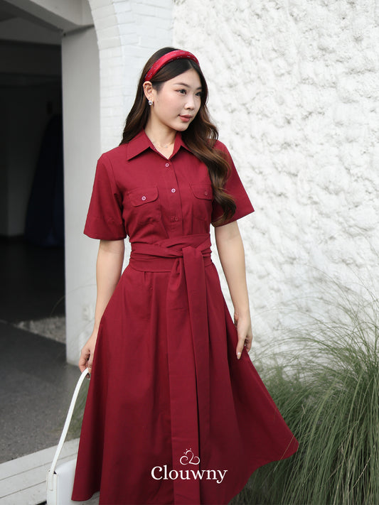 Standford Button Dress - Maroon