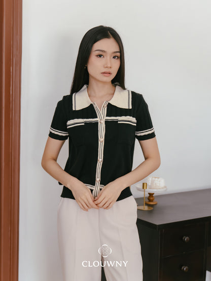 Pegi List Button Knit Top - Black