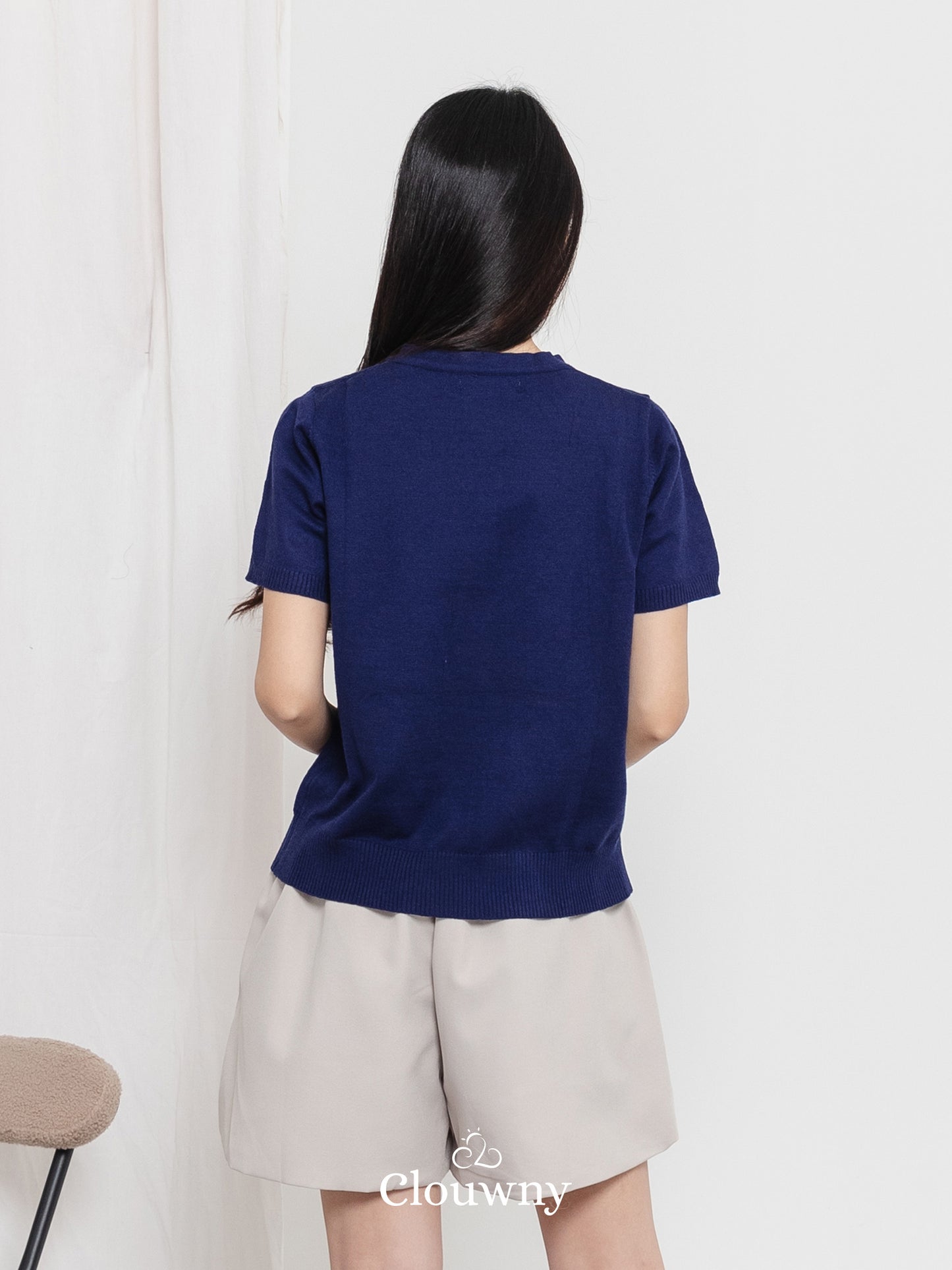 Alen Flower Knit Top - Navy