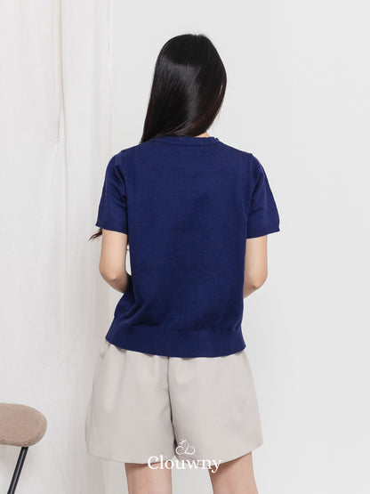 Alen Flower Knit Top - Navy