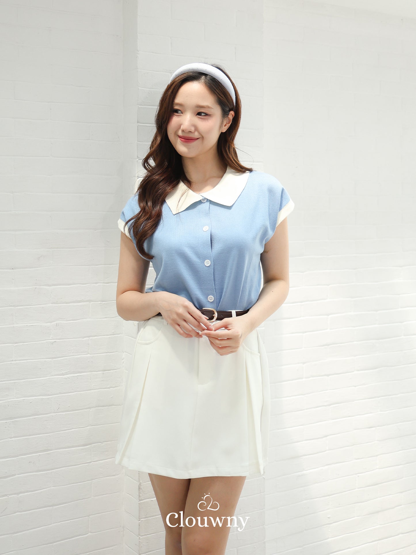 Dava Collar Knit Top - Blue