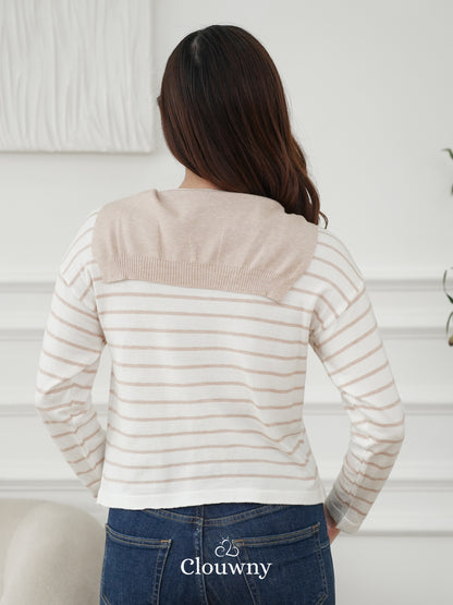 Genevi Scarf Stripes Top - Khaki