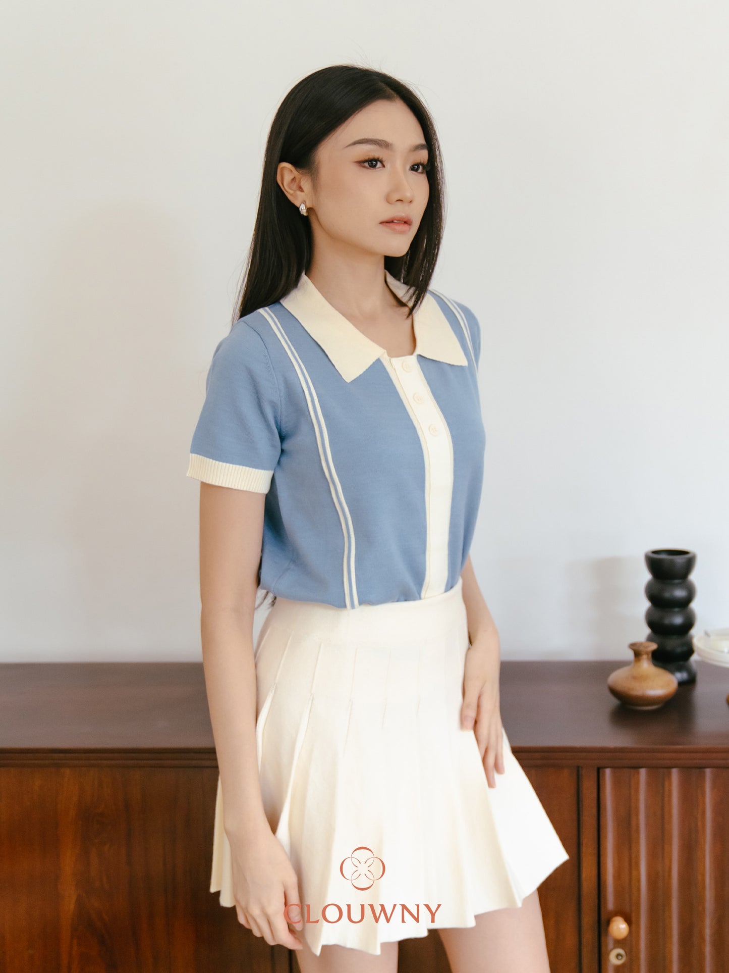 Maina Triple Button Knit Top - Blue