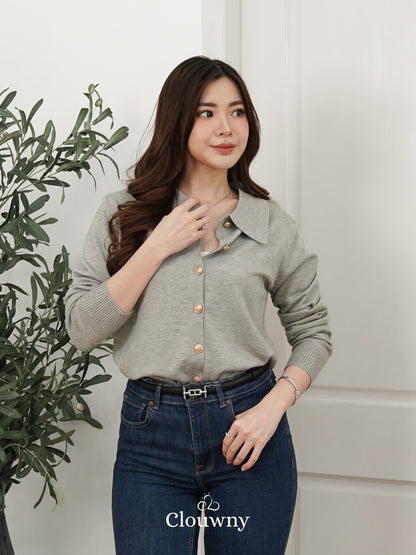 Isora Button Knit Top - Grey