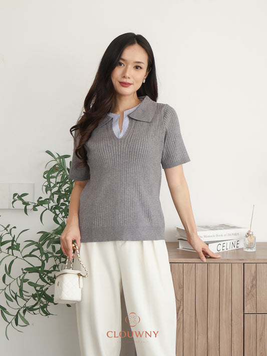 Raquel Combi Knit Top - Grey