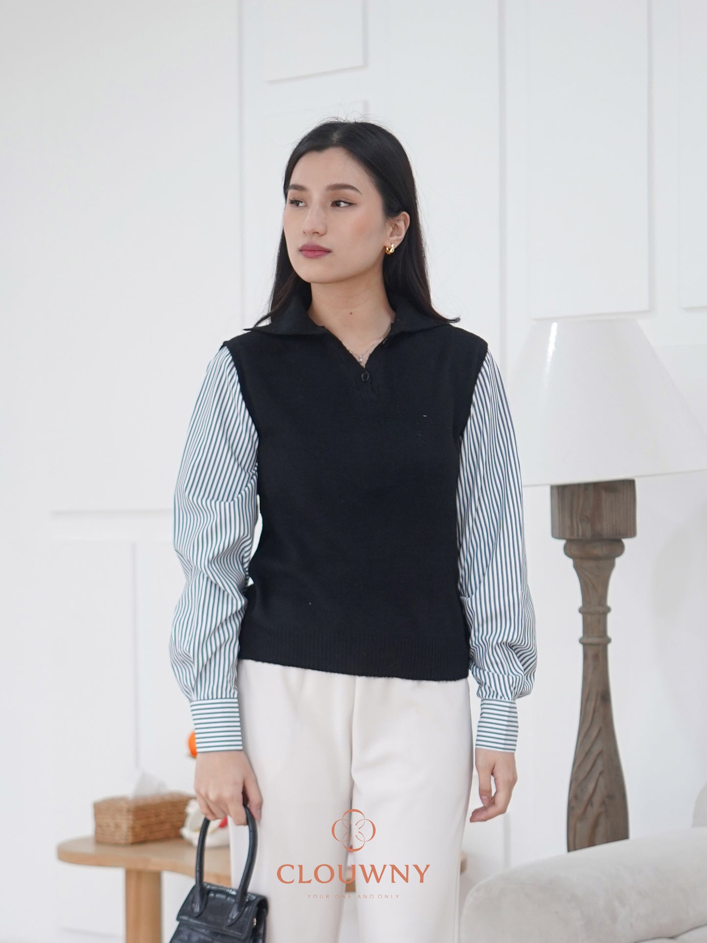 Enji Combi Stripes Top - Black