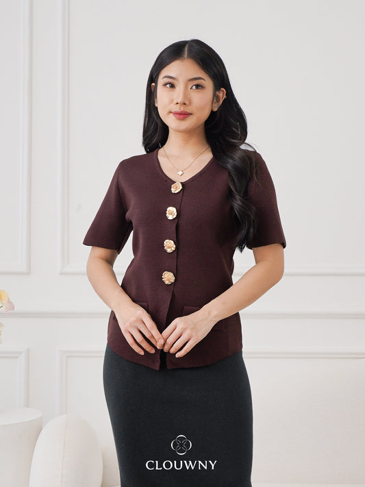 Valencia Peplum Button Top - Coffee