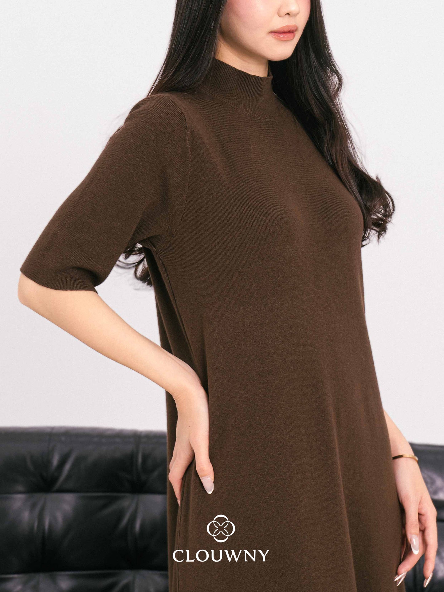 Mirage Turtle Knit Dress - Coffee