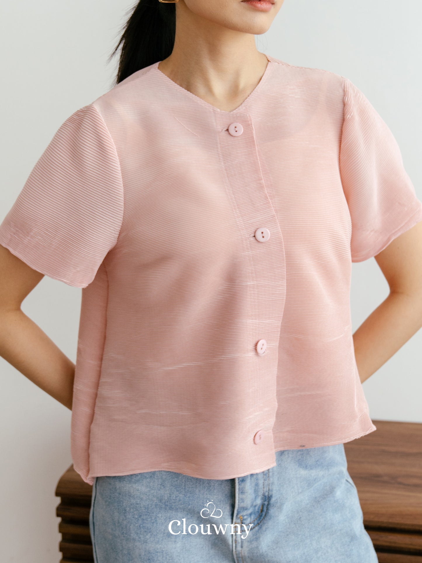 Arya Basic Pleats Top - Dusty Pink