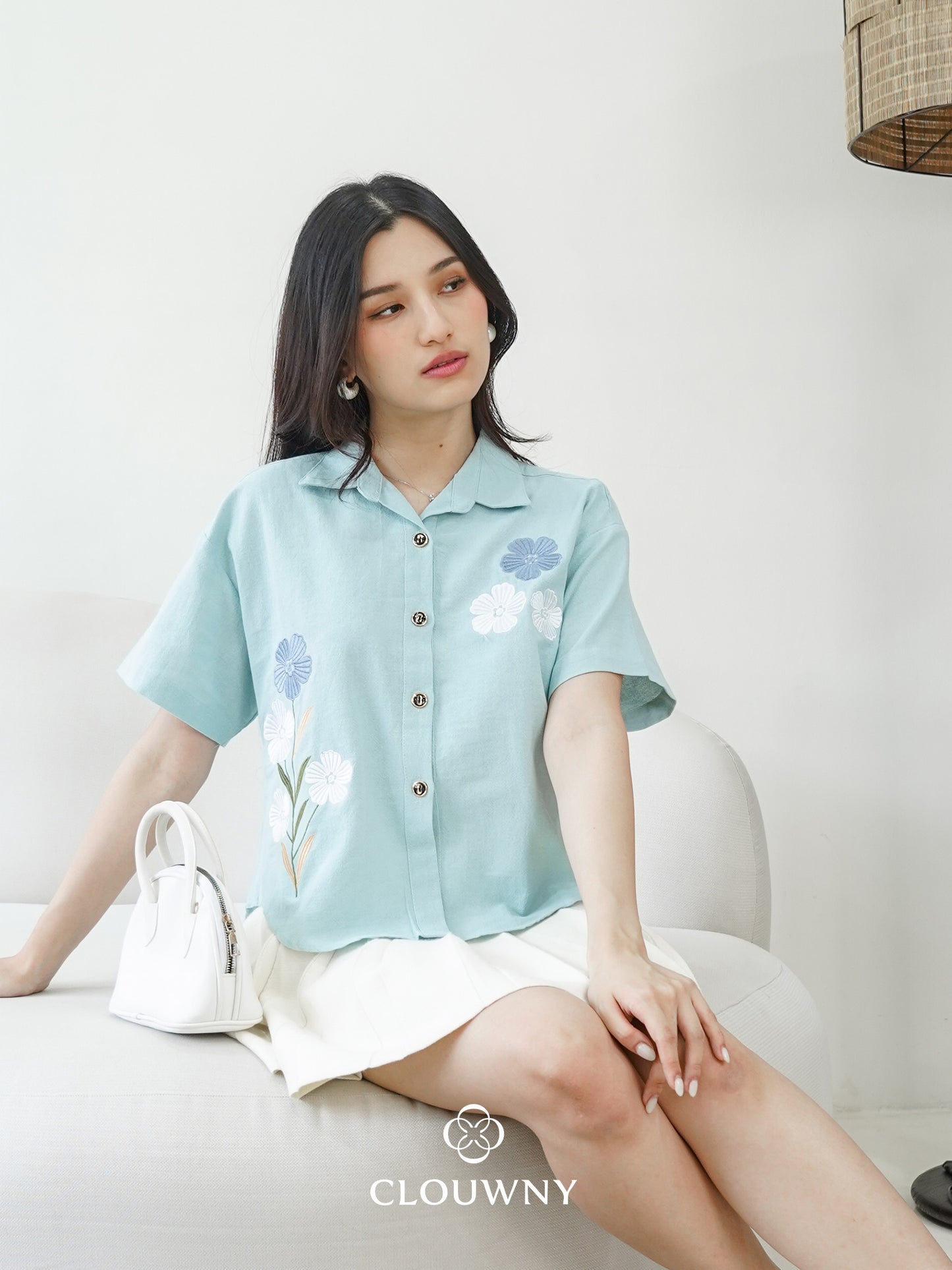 Loka Flower Cotton Shirt - Mint