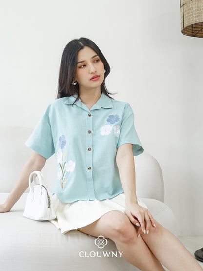 Loka Flower Cotton Shirt - Mint