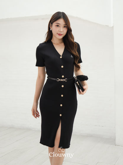 Jemina Button Knit Dress - Black