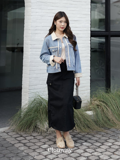 Dex Cargo Denim Skirt - Black