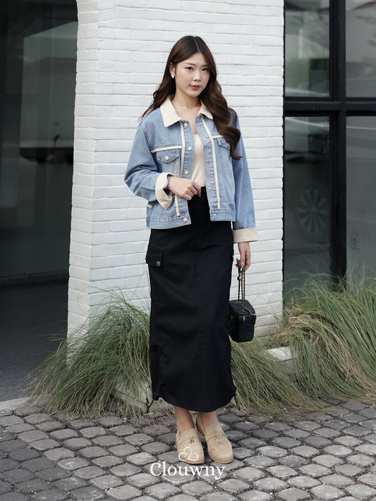 Dex Cargo Denim Skirt - Black