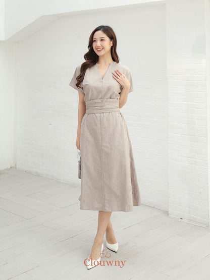 Cava Obi Kimono V-Dress - Khaki