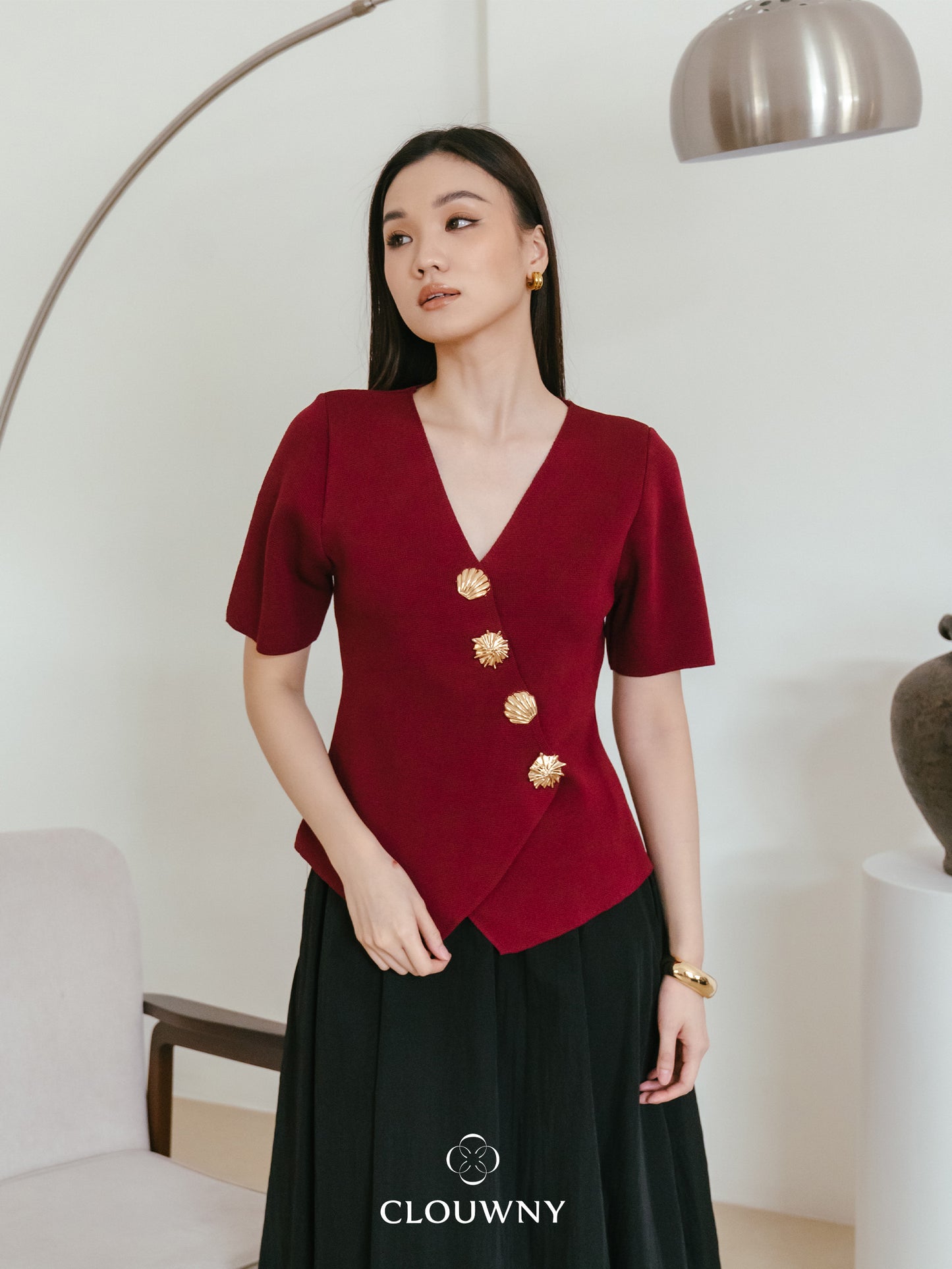 Solea Asymmetric Button Top - Maroon