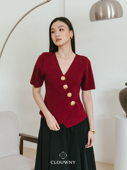 Solea Asymmetric Button Top - Maroon