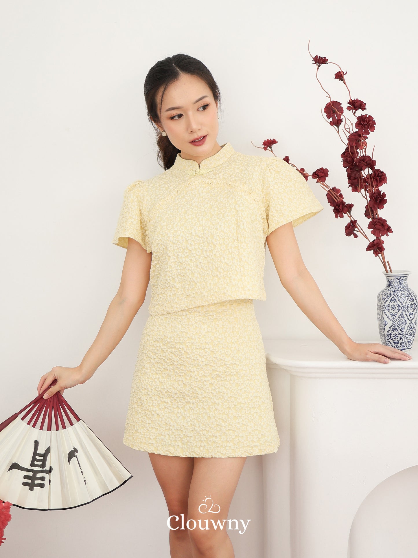 Keyta Ruffle Qipao Set - Yellow