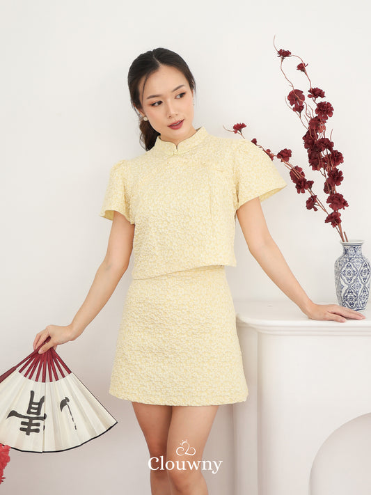 Keyta Ruffle Qipao Set - Yellow