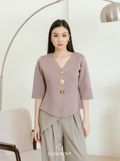 Helios Midisleeve Top - Beige