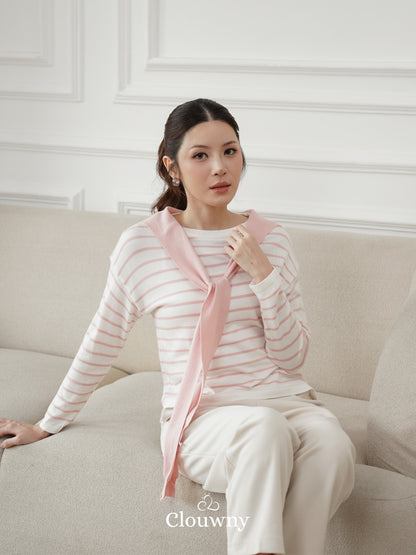 Genevi Scarf Stripes Top - Pink
