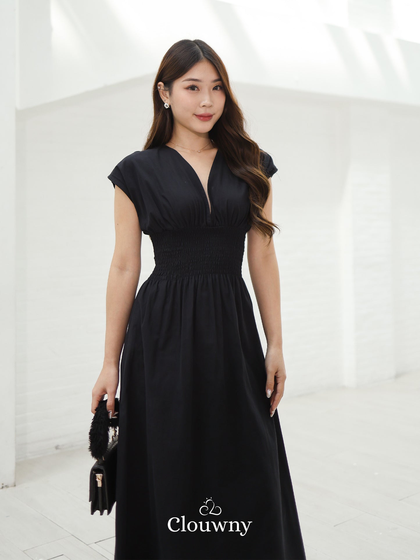 Orin Rubber Vneck Dress - Black