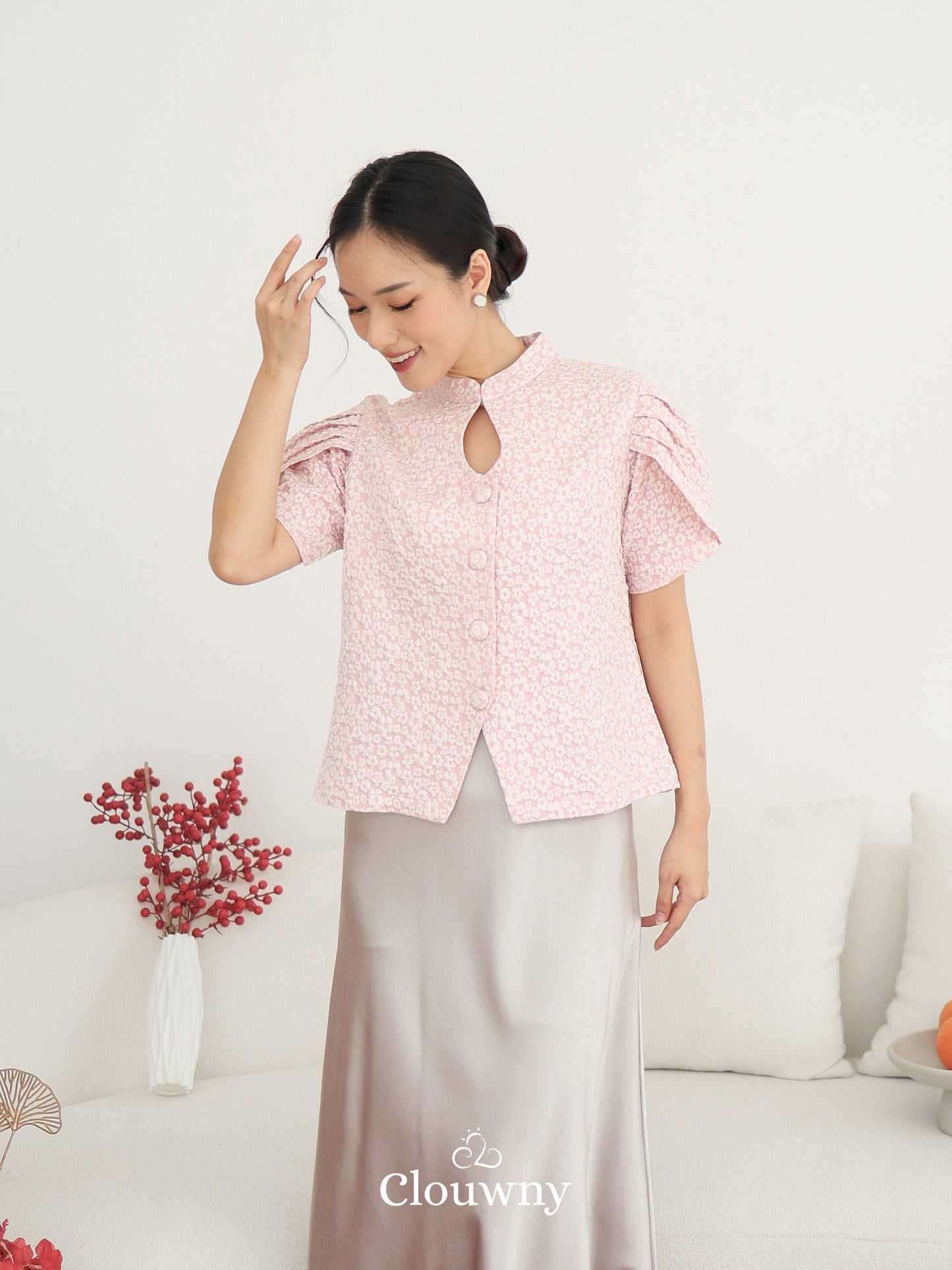 Jiro Button Qipao Top - Pink