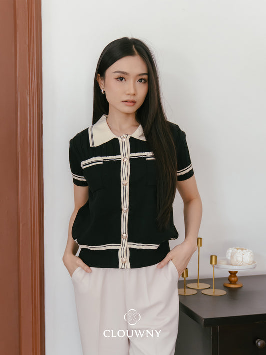 Pegi List Button Knit Top - Black