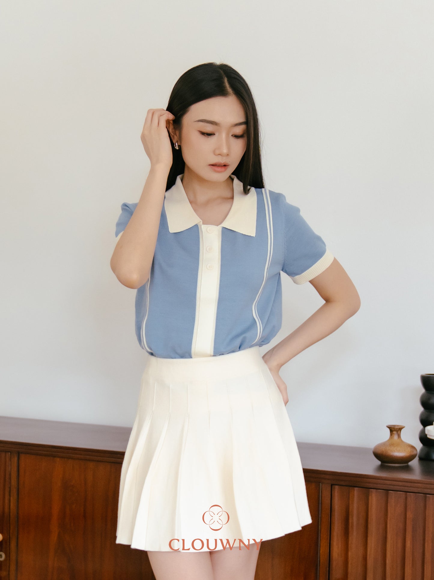 Maina Triple Button Knit Top - Blue