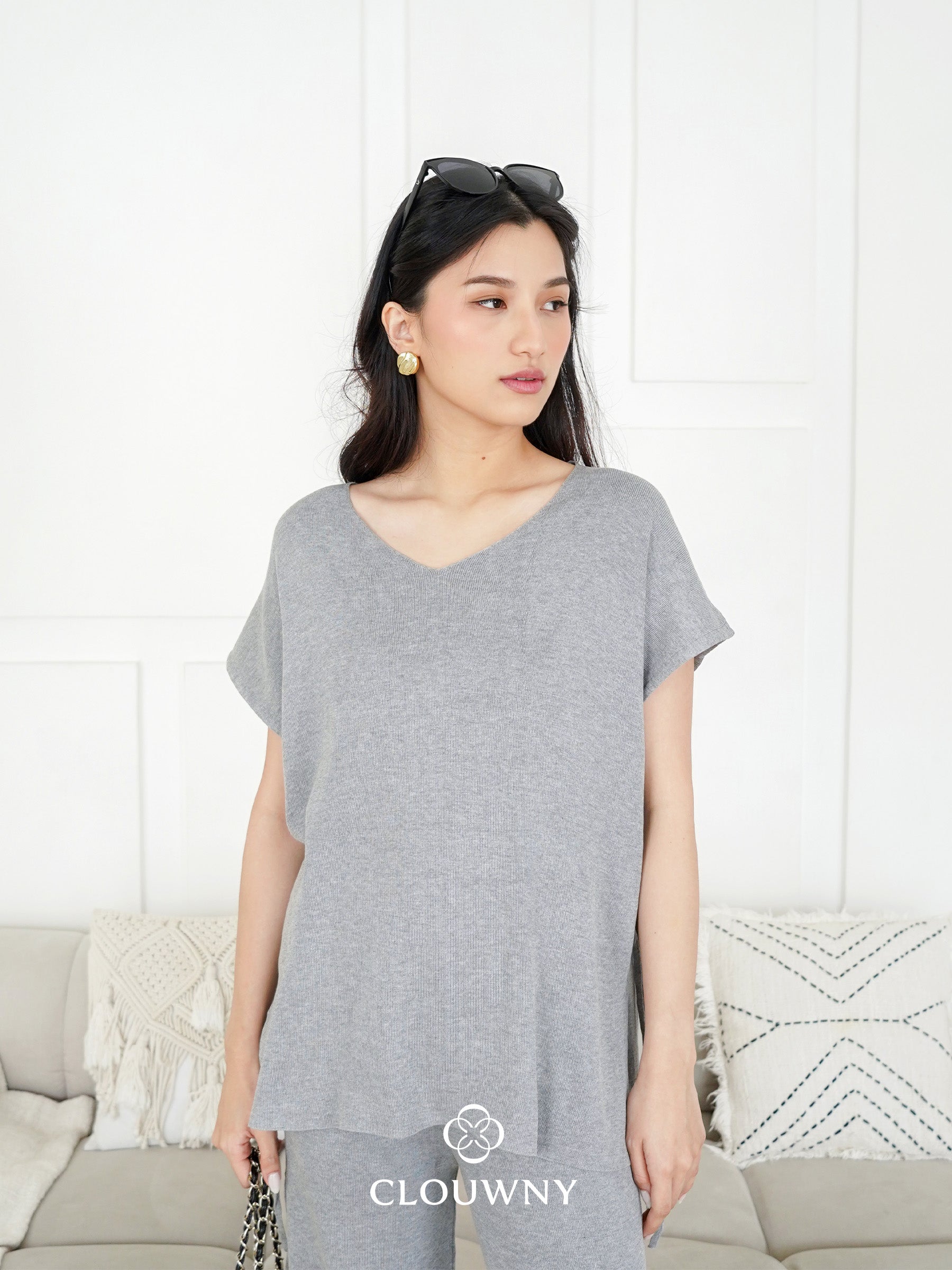 Kala Vneck Knit Set - Grey – Clouwny Official