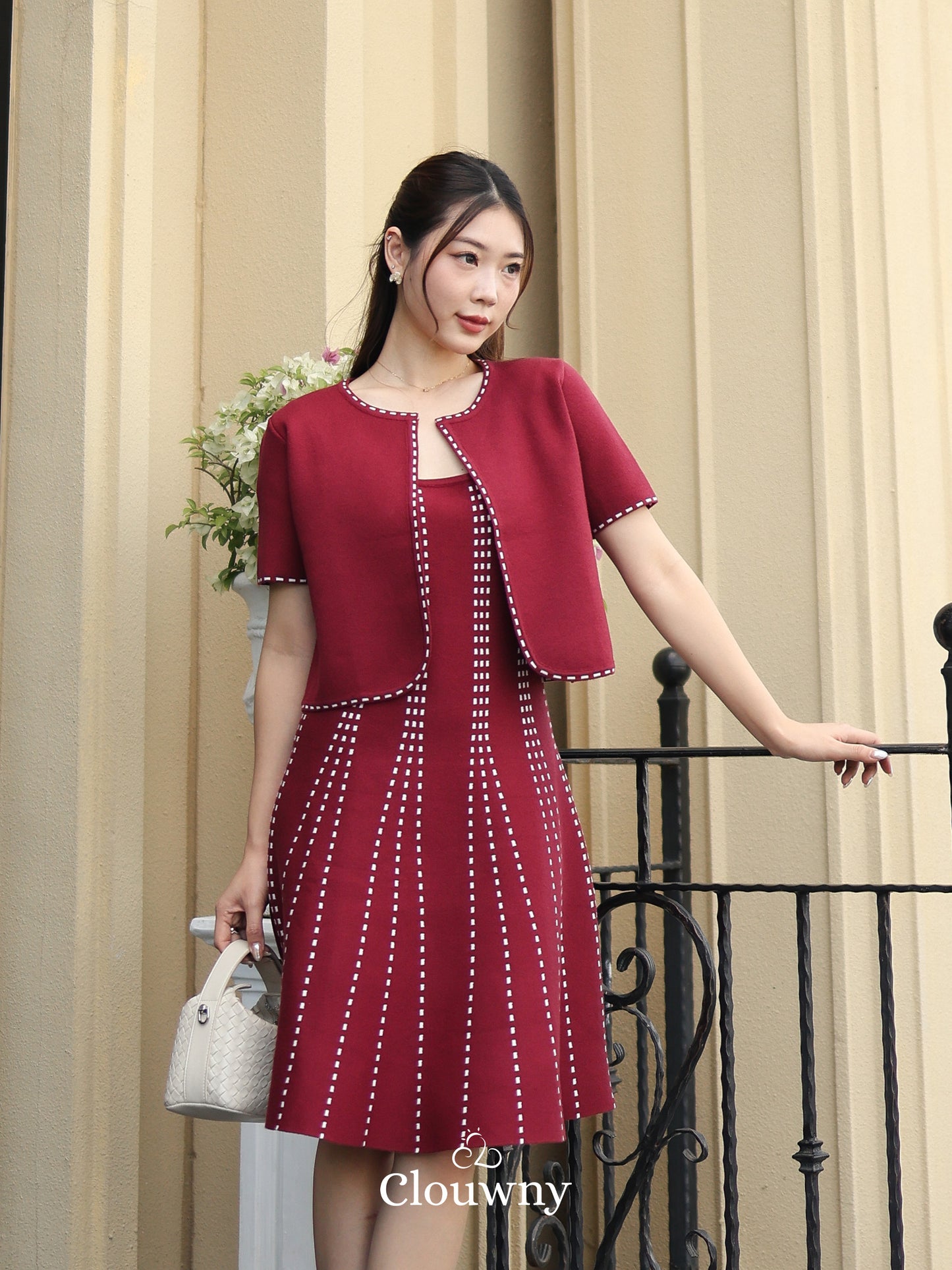 Girona Stitches Knit Set - Maroon