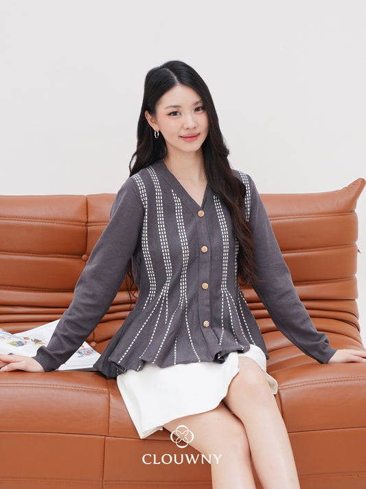 Aysel Peplum Knit Cardigan - Grey