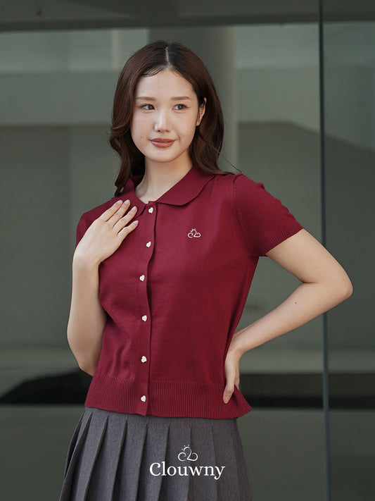 Noza Collar Knit Top - Maroon
