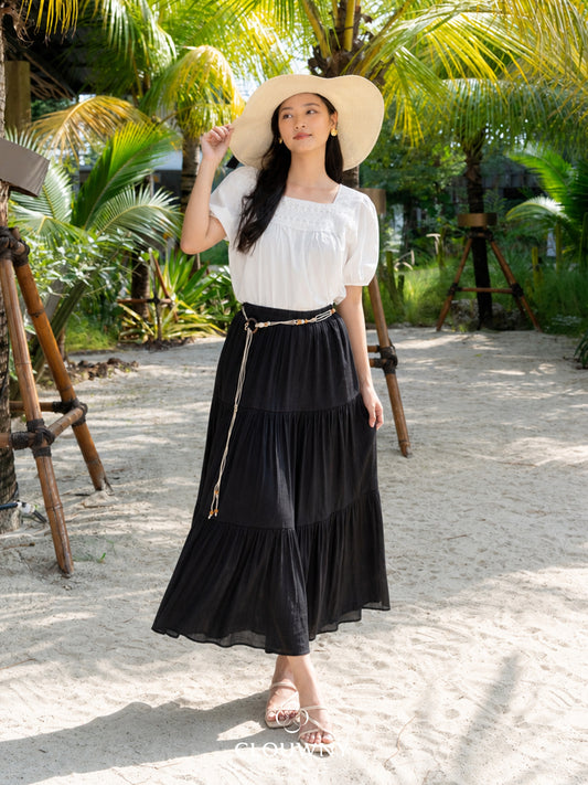 Summer Maxi Linen Skirt - Black