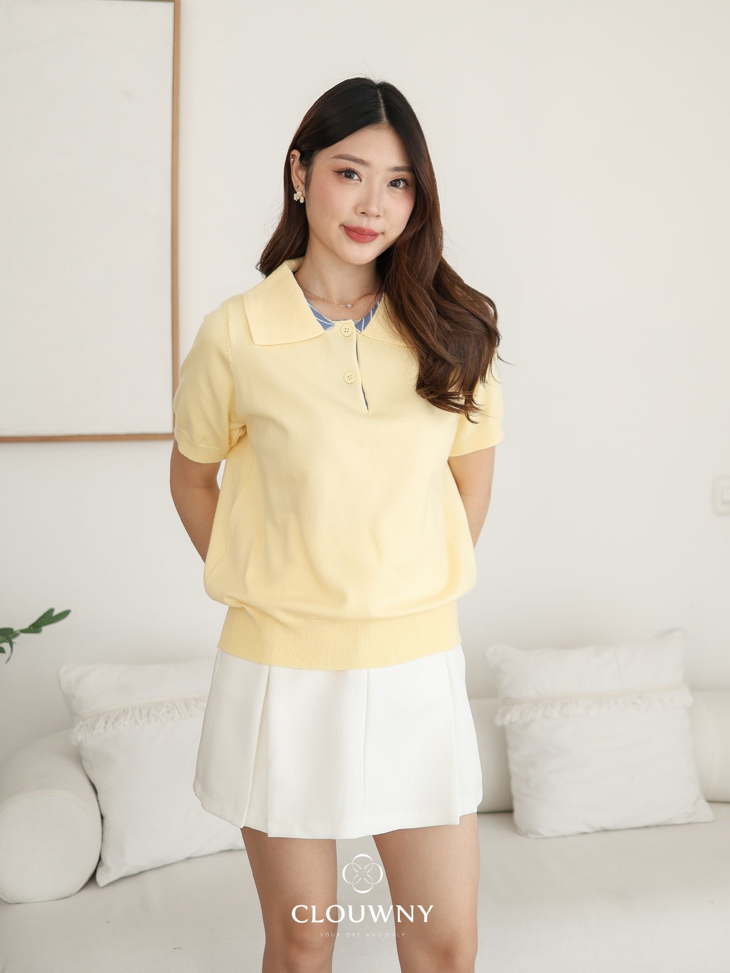 Hervia Double Button Knit Top - Yellow