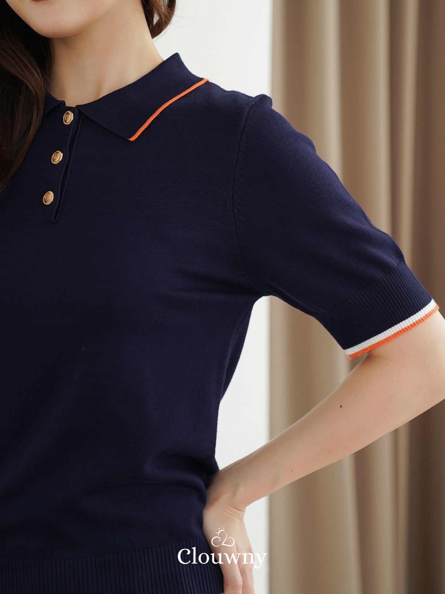 Domitia Polo Knit Top - Navy