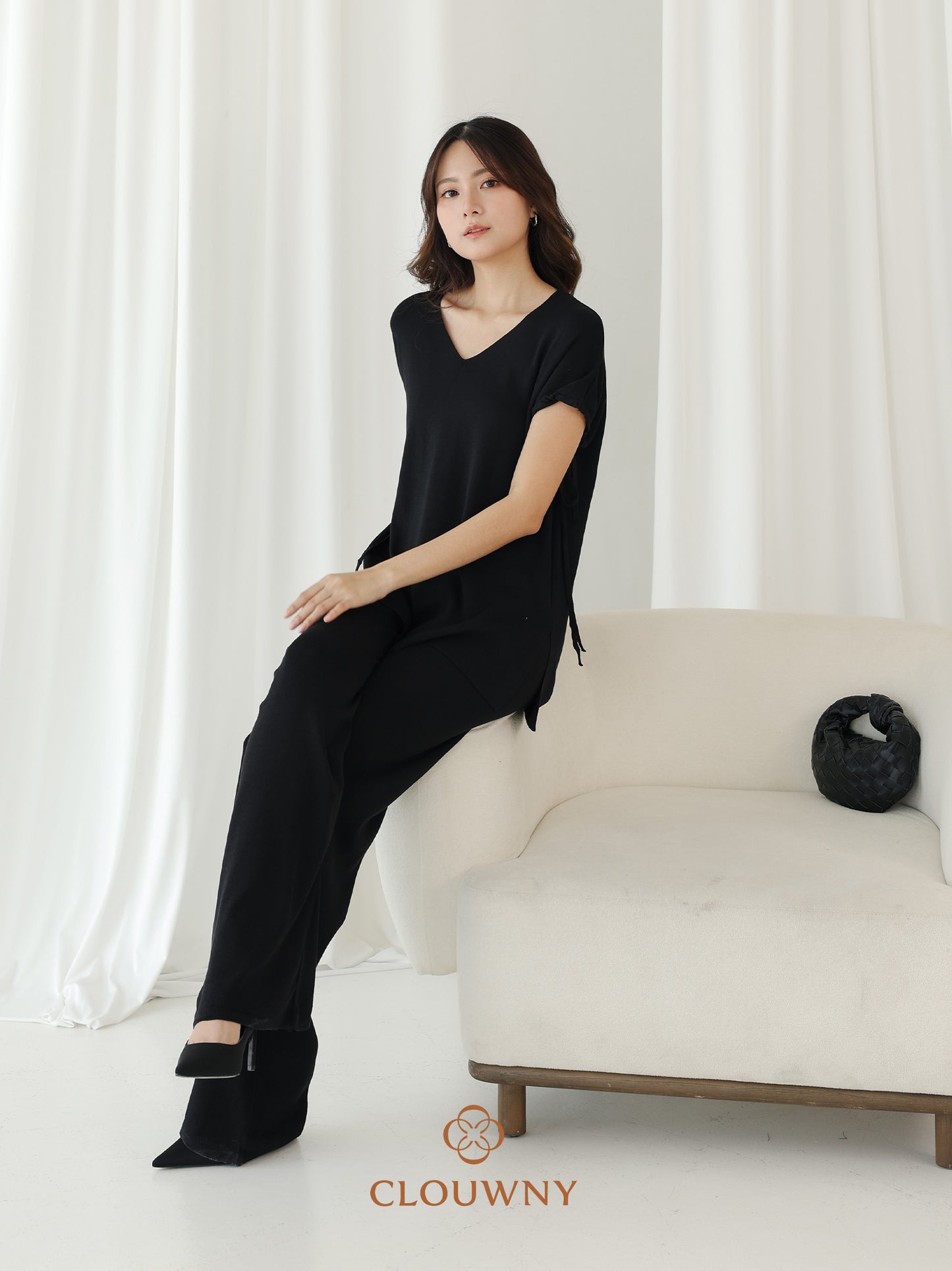 Kala Vneck Knit Set - Black