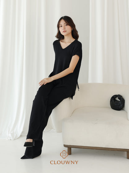 Kala Vneck Knit Set - Black