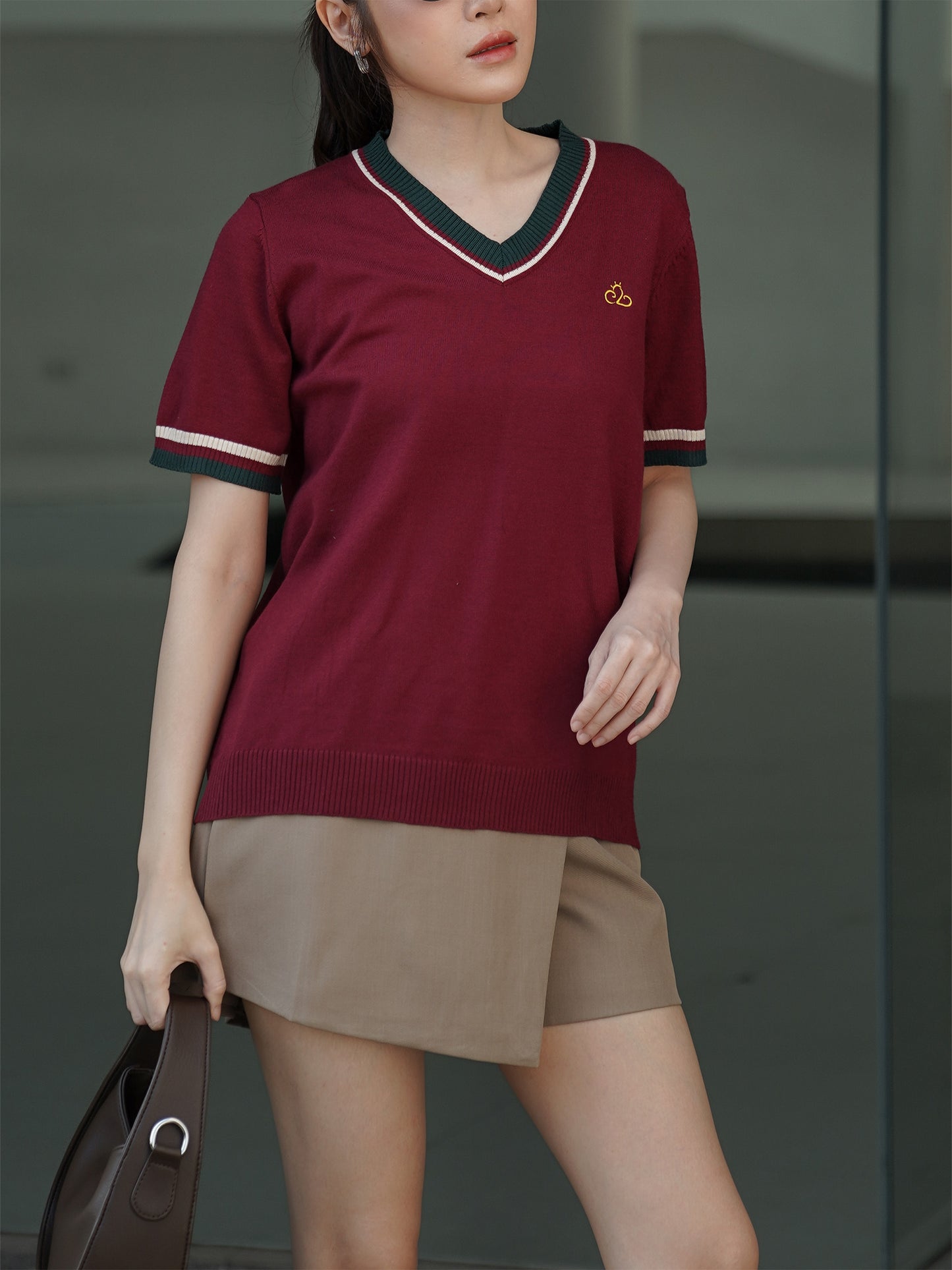 Mesi Vneck Knit Top - Maroon