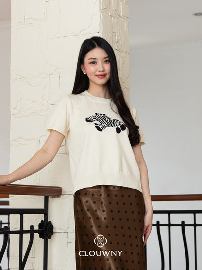Zebra Knit Top - Cream