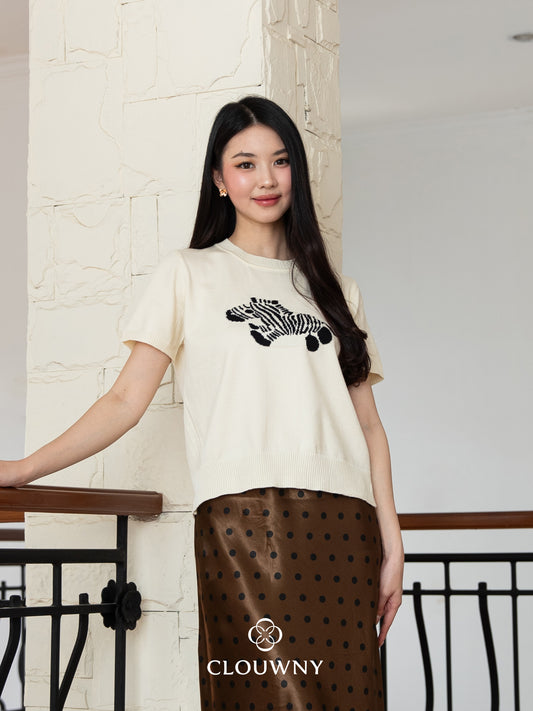 Zebra Knit Top - Cream