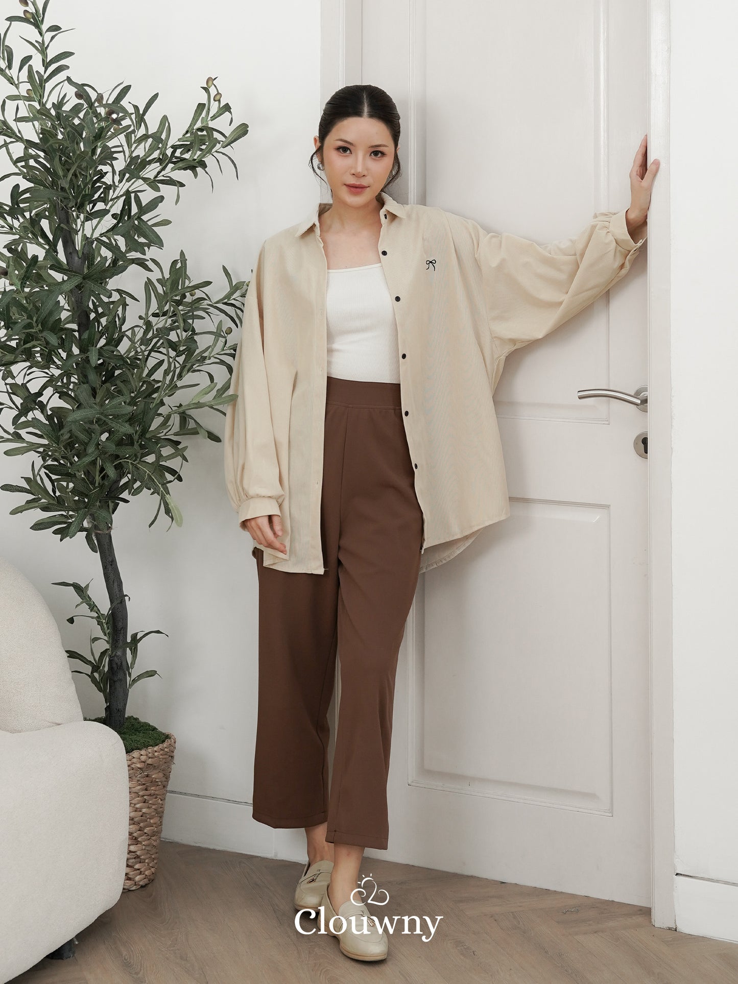 Marcia Corduroy Bow Shirt - Cream