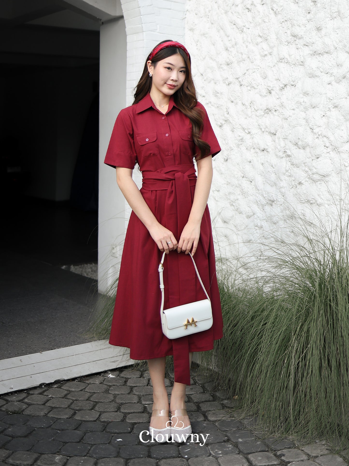Standford Button Dress - Maroon