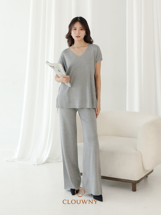 Kala Vneck Knit Set - Grey