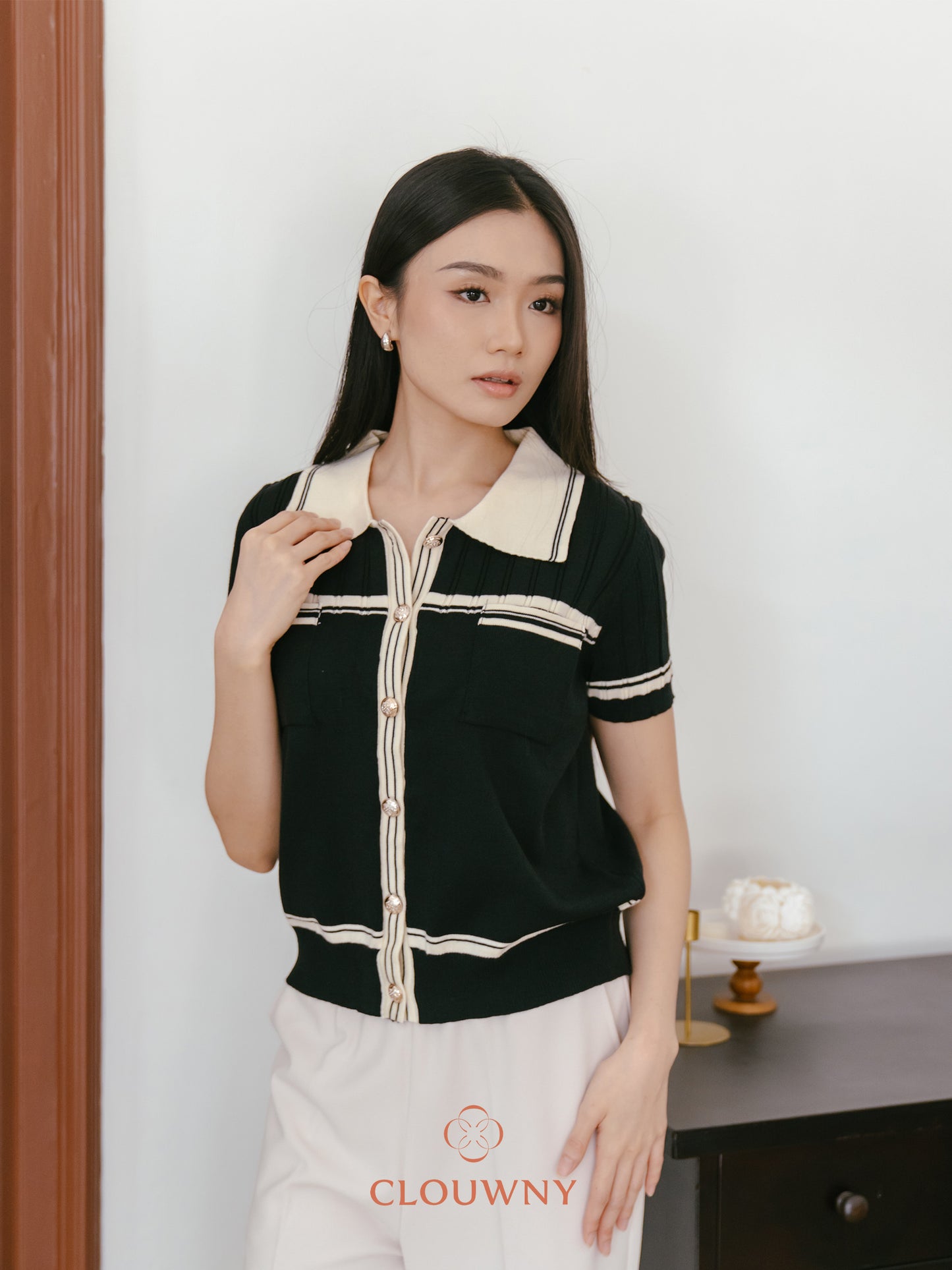 Pegi List Button Knit Top - Black